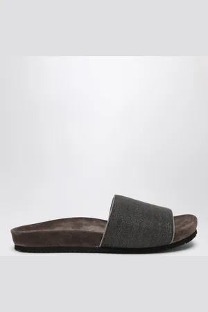 Brunello Cucinelli Precious Taupe Slides in Suede