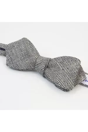 40 Colori Men Bow Ties - & Silver Herringbone Linen Spencer Bow Tie