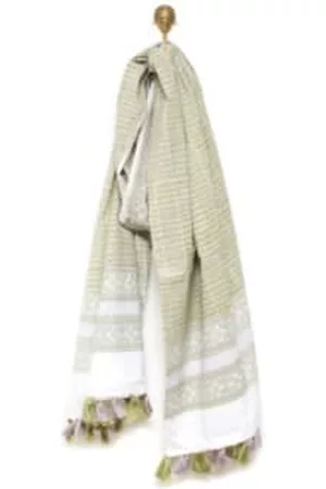 ARTISANS & ADVENTURERS Women Scarves - Sage Floral Indian Block Printed Cotton Tassel Scarf Cloth