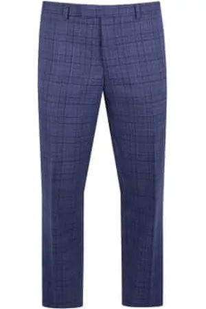 TORRE Men Suit Pants - Prince Of Wales Check Suit Trousers - Navy /