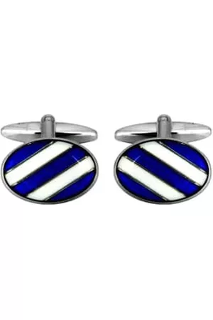 Dalaco Men Cufflinks - Diagonal Stripe Oval Cufflinks - / White