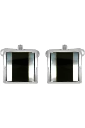 Dalaco Men Watches - Onyx & Mother Of Pearl Square Curved Cufflinks - Silver