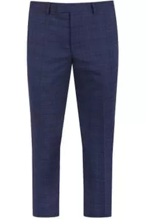 TORRE Men Suit Pants - Prince Of Wales Check Suit Trousers - Navy / Purple