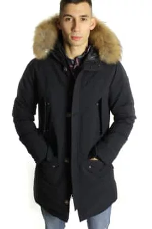 At.p.Co Men Fur Jackets - Navy Hooded Fur Jacket