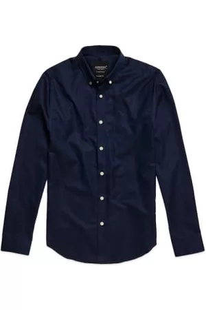 Superdry Men Long Sleeved Shirts - Indigo Linen Button Down Long Sleeve Shirt
