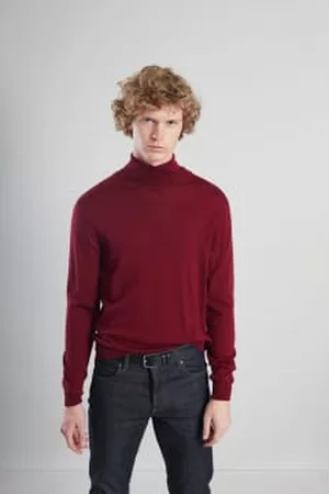 L'exception Paris Men Turtleneck Sweaters - Bordeaux Red Merino Turtleneck Jumper