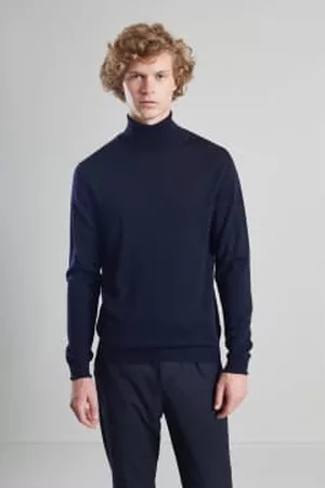 L'exception Paris Men Turtleneck Sweaters - Navy Merino Turtleneck Jumper