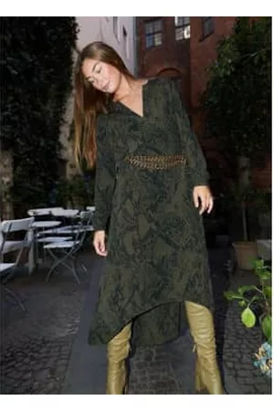 Coster Copenhagen Women Printed & Patterned Dresses - Snake Print V Neck Dress With Long Sleeves