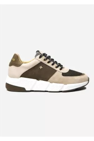 New Lab Women Sneakers - Sneaker In Khaki Leather And Beige Suede.