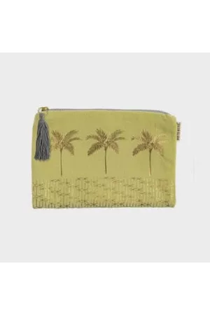 Artebene Women Clutches - Clutch Cosmetic Bag Velvet Palms Yellow