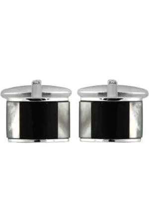 Dalaco Men Watches - Onyx & Mother Of Pearl Rectangle Curved Cufflinks - Silver