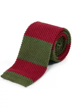 Burrows & Hare Men Neckties - Knitted Tie - Stripe /Red