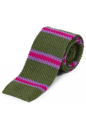 Burrows & Hare Men Neckties - Knitted Tie - Stripe /Purple/Fuschia