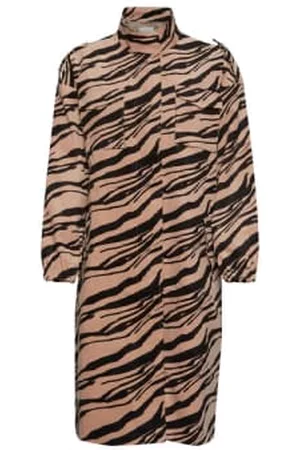 Ichi Women Printed & Patterned Dresses - Animal Print Coat In Cord With Drawstring Waist
