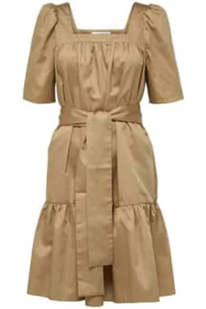 SELECTED Women Puff Sleeve & Puff Shoulder Dresses - Puff Shoulder Square Neck Dress In Kelp