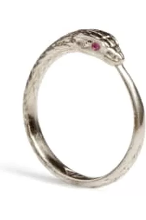 Rachel Entwistle Women Rings - Ouroboros Snake Ring Silver With Rubies