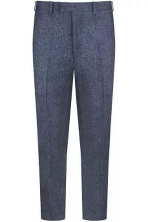 TORRE Men Suit Pants - Herringbone Tweed Suit Trouser - Navy