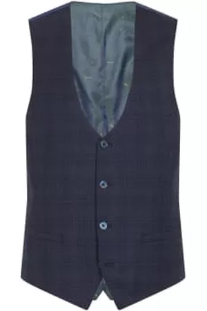 Remus Men Blazers - Micro Check Peak Lapel Waistcoat - Navy / Brown