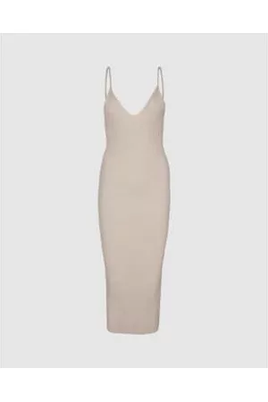 Anorak Women Bodycon Dresses - Minimum Strappy Rib Knit Bodycon Dress Midi Beige