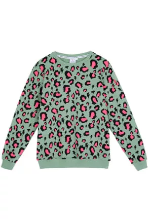 Scamp & Dude Women Sweatshirts - : Adult Khaki With Coral Snow Leopard Sweatshirt