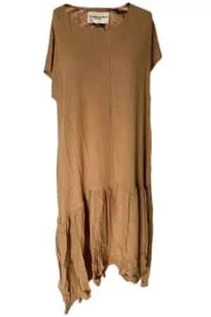 WDTS Women Graduation Dresses - Seam Detail Frilled Hem Dress Camel