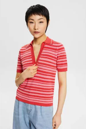 ESPRIT Women Polo T-Shirts - Polo Shirt In A Textured Stripe Knit