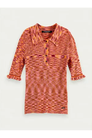 Scotch&Soda Women Polo T-Shirts - Fitted Ribbed Polo - Raspberry