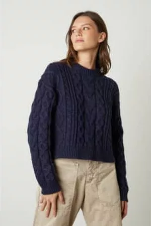 Graham and Spencer Women Sweaters - Aria Cable Crew Sweater Navy