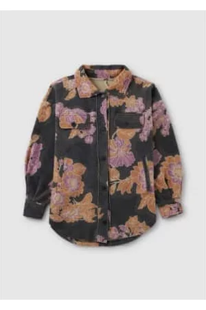 Free People Women Fleece Jackets - Womens Ruby Floral Print Fleece Jacket In Charcoal