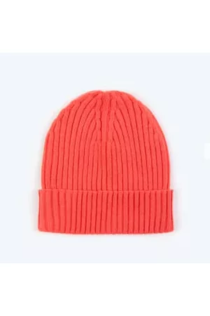 Miss Pompom Women Beanies - Coral Wool-ribbed Beanie