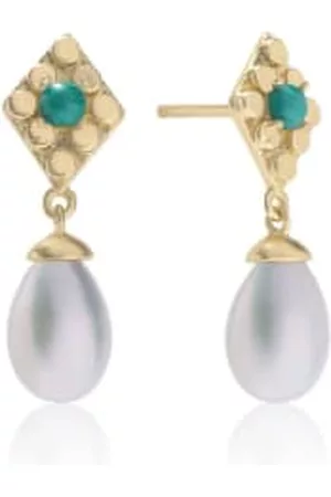 Azuni London Women Stud Earrings - Diamond Stud Earring With Malachite And Pearl Drop
