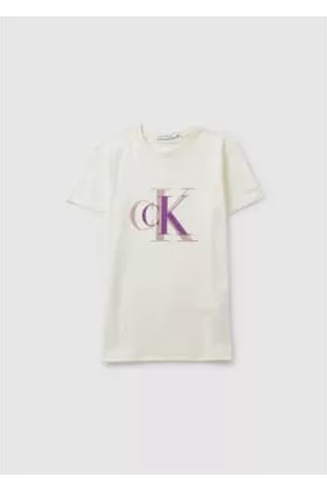 Calvin Klein Girls T-Shirts - Kids Colour Block Monogram T-shirt In Ivory