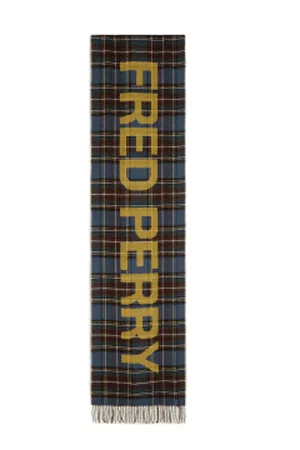 Fred Perry Men Scarves - Authentic Graphic Oversized Scarf Tartan Silver Blue & Chrome Yellow