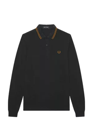 Fred Perry Women Polo T-Shirts - Authentic Long Sleeved Twin Tipped Polo Night & Marbled Walnut