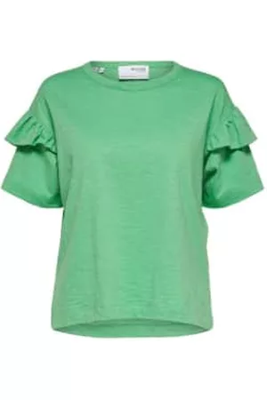 SELECTED Women T-Shirts - Organic Cotton Ruffle T-shirt In Absinth