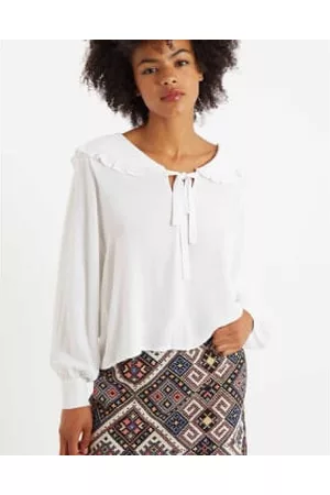 Lilac Rose Women Blouses - Louche Gaela Moss Crepe Statement Collar Long Sleeve Blouse