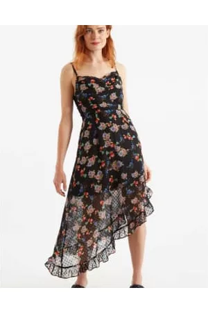 Lilac Rose Women Asymmetrical Dresses - Louche Dina Carpathian Florals Print Asymmetric Strappy Midi Dress