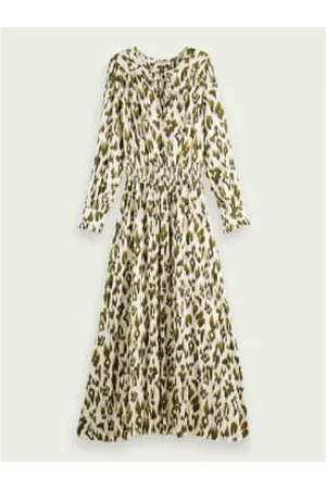 Scotch&Soda Women Long Sleeve Maxi Dresses - Printed Long Sleeve Maxi Dress - Khaki