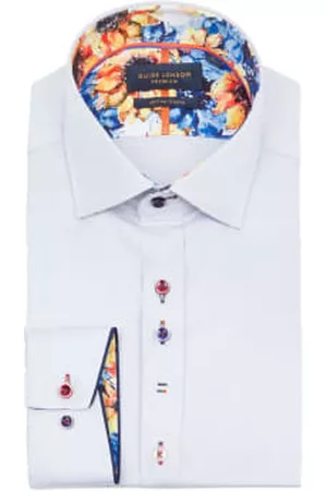 Guide London Men Long Sleeved Shirts - Cut Away Collar Shirt With Contrast Sunflower Trim - Sky