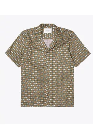 Les Deux Men Short sleeved Shirts - Ornament All Over Print Tencel Shirt - Vineyard / Light Pink