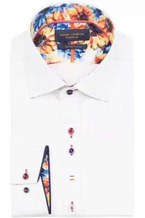 Guide London Men Long Sleeved Shirts - Cut Away Collar Shirt With Contrast Sunflower Trim