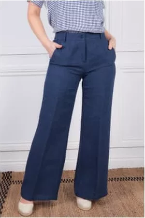 ROSSO35 Women Wide Leg Jeans - Linen Pant In Denim