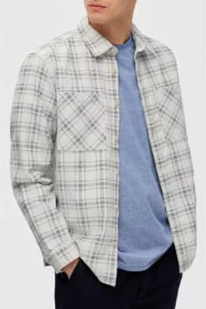 SELECTED Men Casual Shirts - Egret Loose Finn Cord Overshirt
