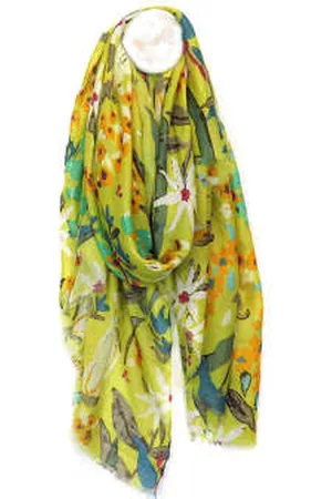 POM Amsterdam Women Scarves - Lime Mix Painted Garden Flower Print Scarf