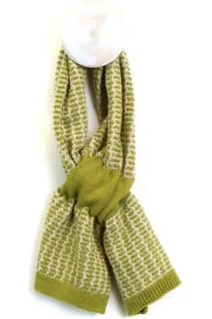 POM Amsterdam Women Scarves - Lime/ecru Knitted Scandi Pattern Short Pull Through Scarf