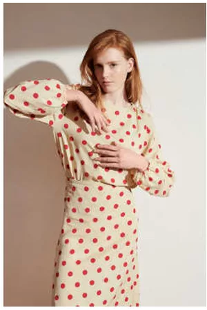 LOVE kidswear Women Blouses - Phoebe Blouse In Tencel In Beige With Red Polka Dots For Women
