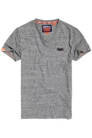 Superdry Men Vintage T-Shirts - Flint Steel Grit Label Vintage Embroidery V Neck T Shirt