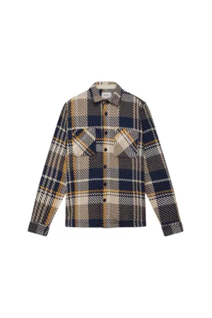 Wax London Men Casual Shirts - Whiting Overshirt In Spear Check Navy & Yellow