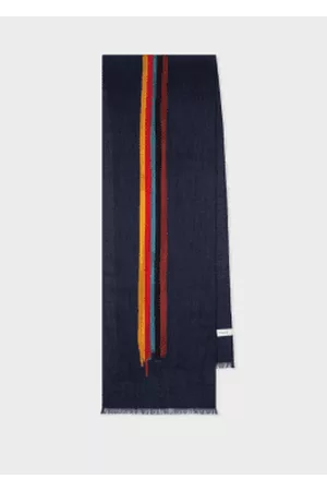 PAUL Men Winter Scarves - Navy 'Painted Stripe' Wool-Silk Scarf
