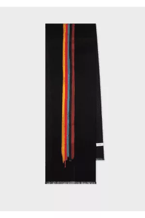 PAUL Men Winter Scarves - Black 'Painted Stripe' Wool-Silk Scarf